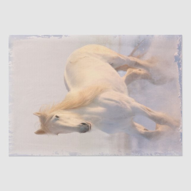 White Horse Snow Decoupage Tissue Paper (Front)