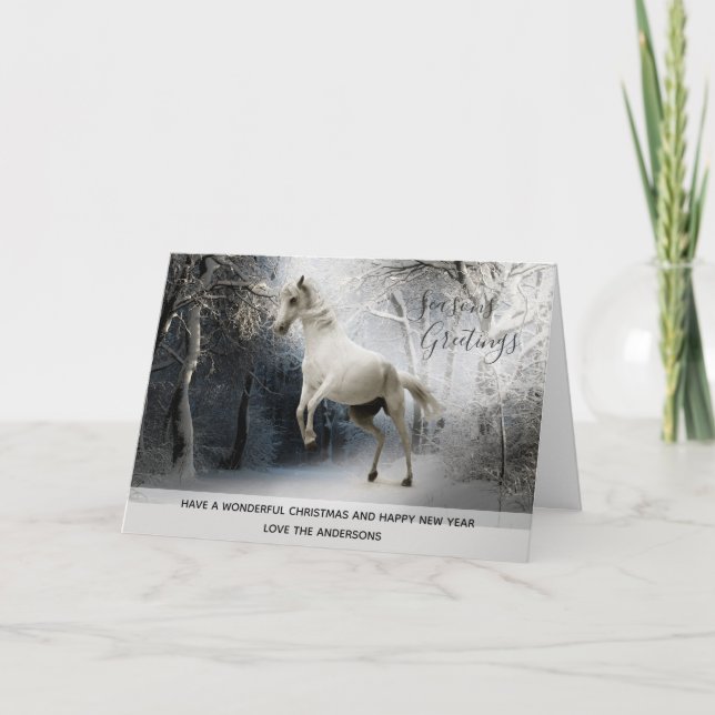 White Horse Snow Xmas Photo Personalised Holiday Card (Front)