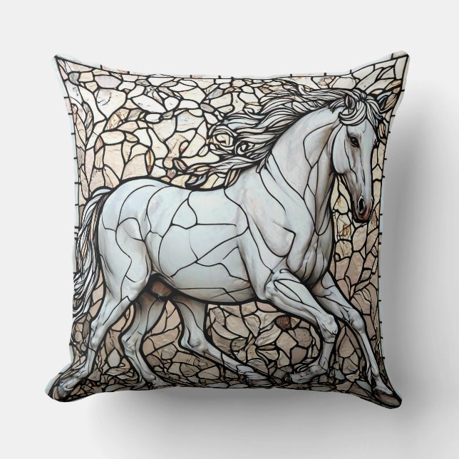 White Horse Stained Glass Cushion (Front)