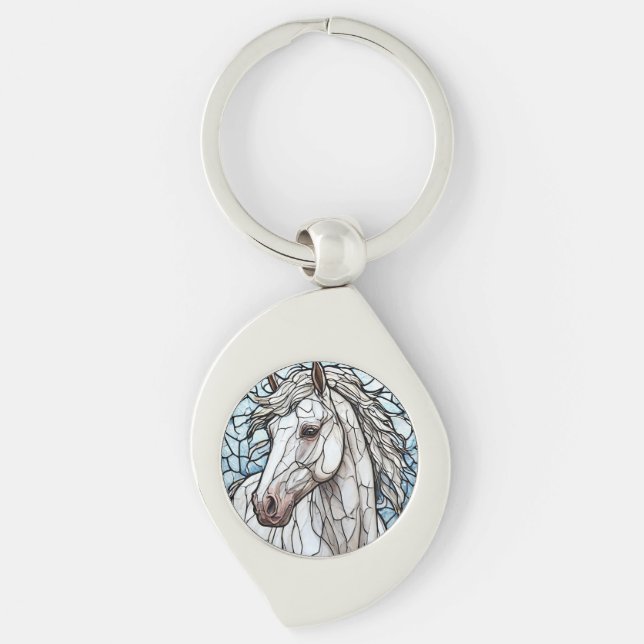 White Horse stained glass Key Ring (Front)