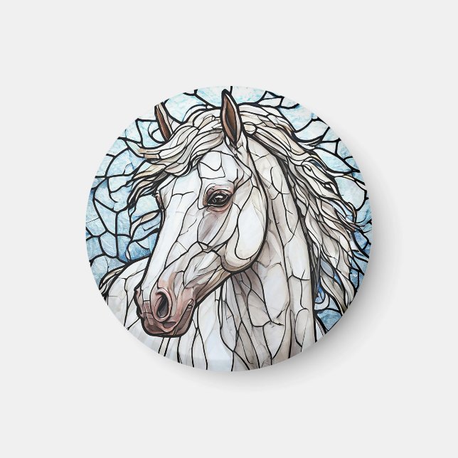 White Horse stained glass Magnet (Front)