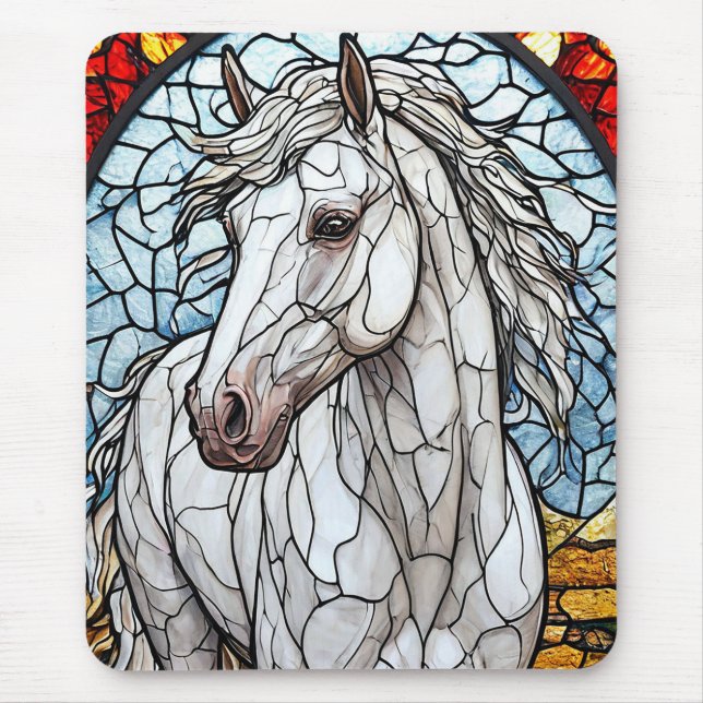 White Horse stained glass Mouse Pad (Front)