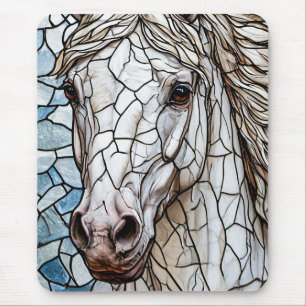 White Horse stained glass Mouse Pad