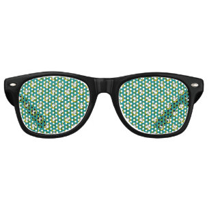 White Horse w Golden Horse Shoe, Shamrock Pattern Retro Sunglasses