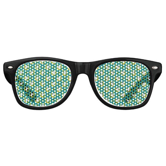 White Horse w Golden Horse Shoe, Shamrock Pattern Retro Sunglasses (Front)