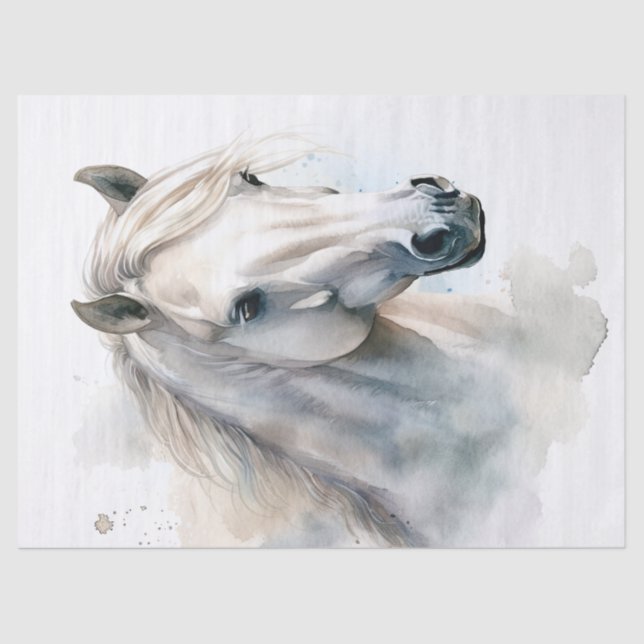 White Horse Watercolor Decoupage Tissue Paper (Front)