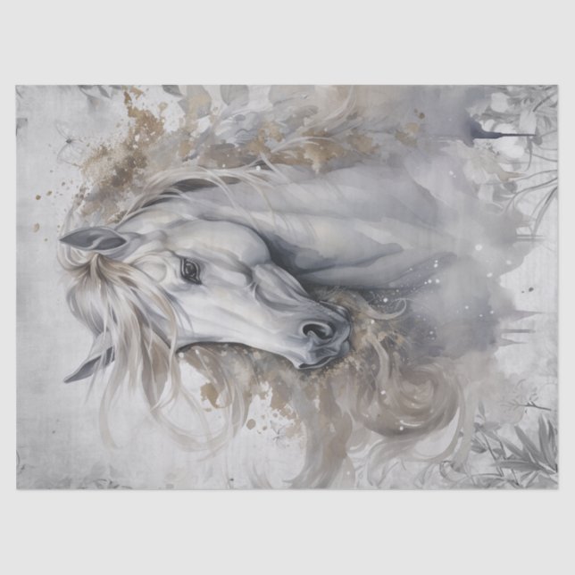 White Horse Watercolor Decoupage Tissue Paper (Front)