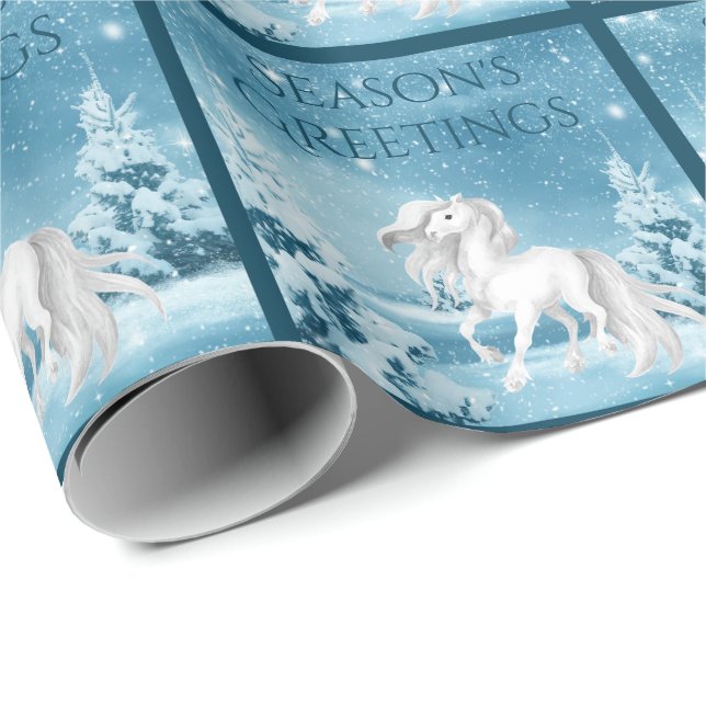 White Horse Winter Season's Greetings Christmas Wrapping Paper (Roll Corner)