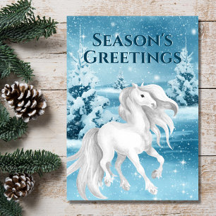 White Horse Wintry Season's Greetings Christmas Holiday Card