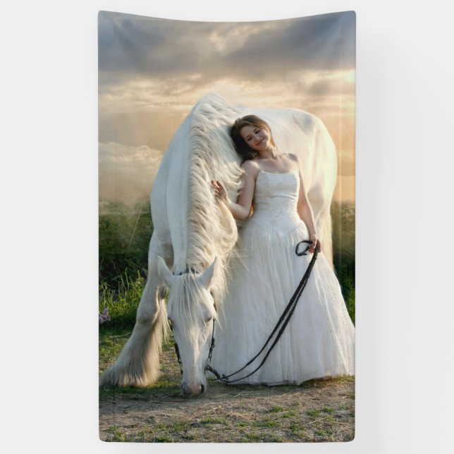 White Horse with Bride Banner (Vertical)