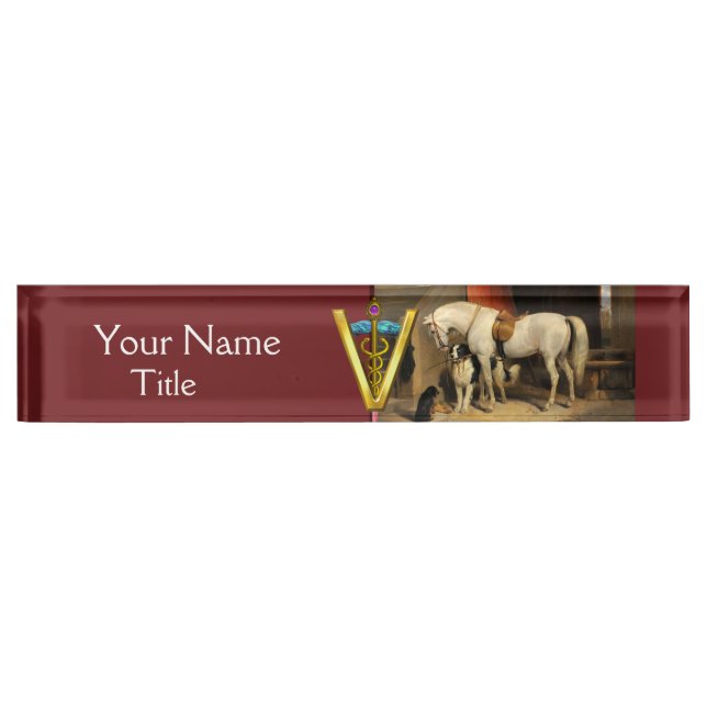 White Horse With Dogs / CADUCEUS VETERINARY SYMBOL Nameplate (Front)