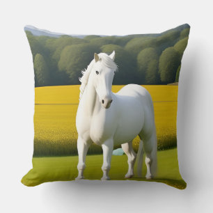 White Horse With Floral Garland Cushion