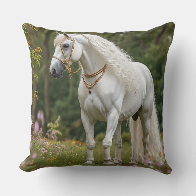 White Horse with Flowing Mane Cushion (Front)
