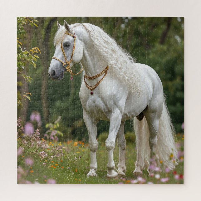 White Horse with Flowing Mane Jigsaw Puzzle (Vertical)