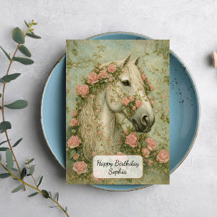 White Horse with Roses Card