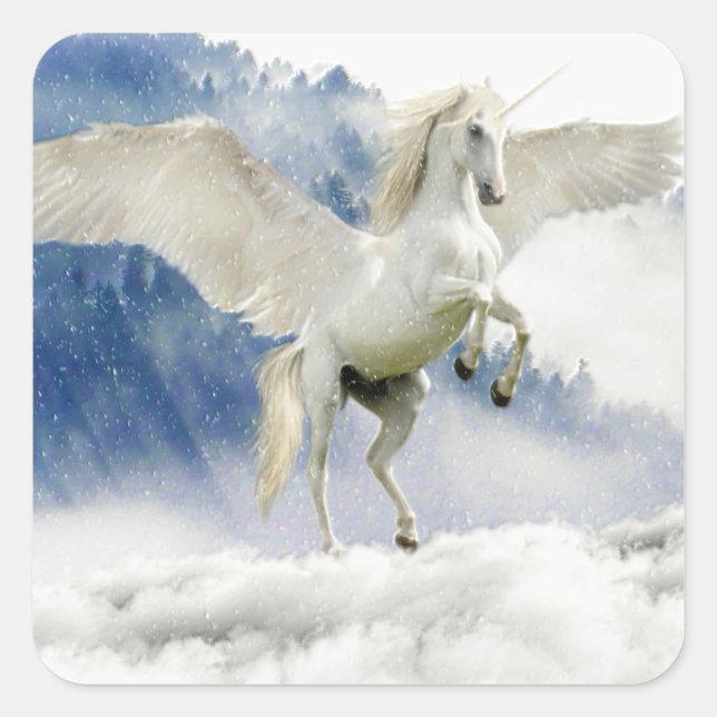 White Horse with Wings Square Sticker (Front)