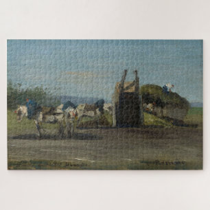 White Horses and Carts (1862) by Camille Pissarro Jigsaw Puzzle