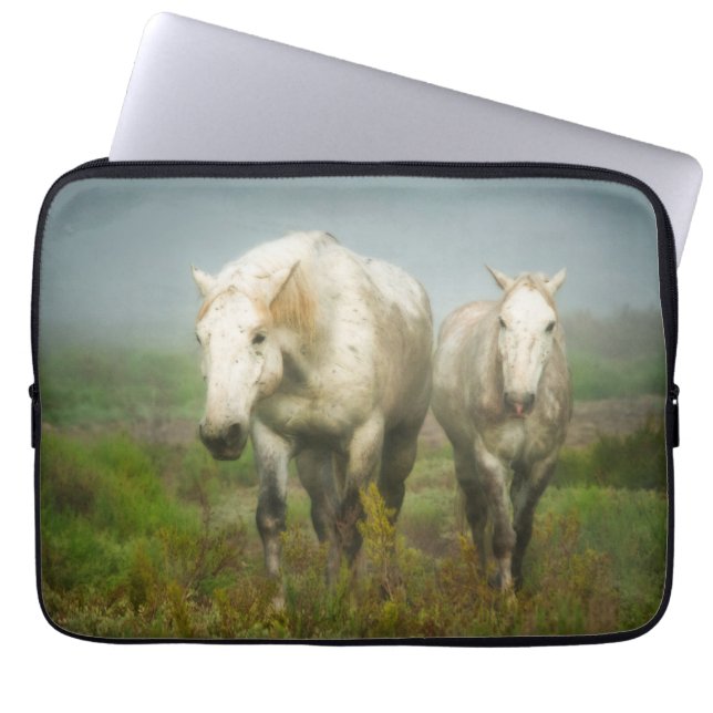 White Horses of Camargue in Field Laptop Sleeve (Front)