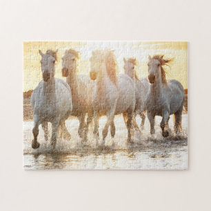 White Horses On Beach at Sunset Jigsaw Puzzle