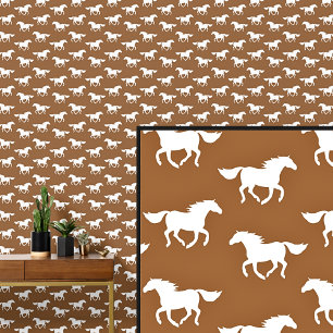 White Horses on Brown Wallpaper