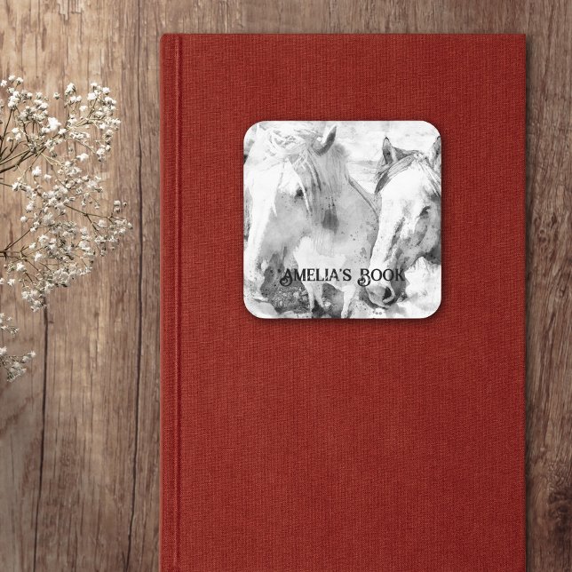 White Horses Personalised Bookplate Square Sticker (Creator Uploaded)