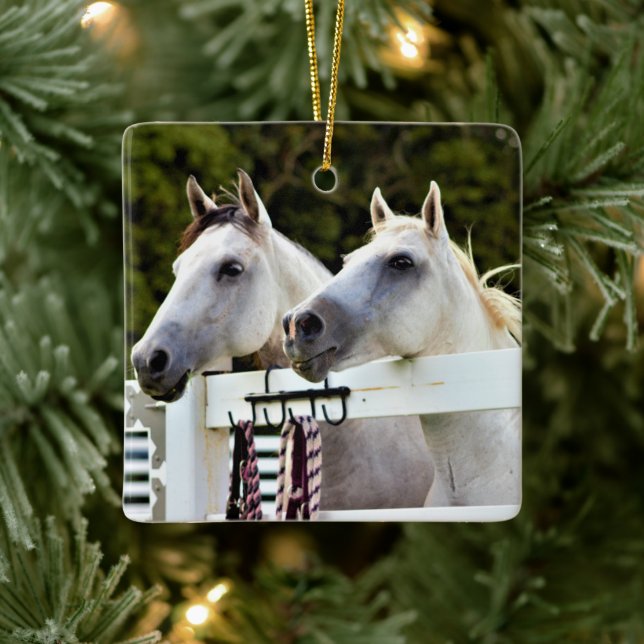White Horses Photo Ceramic Ornament (Tree)