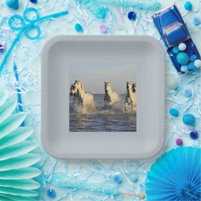 White Horses Running Through Water Paper Plate (Party)