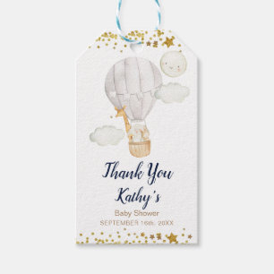 White Hot Air Balloon Jungle Animals Gold Glitter Gift Tags