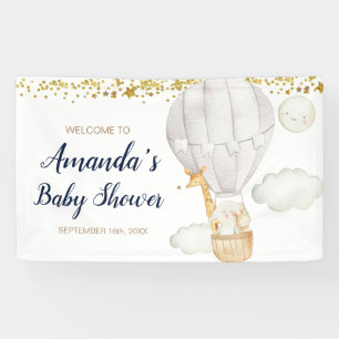 White Hot air Balloon Jungle Baby Shower Welcome Banner