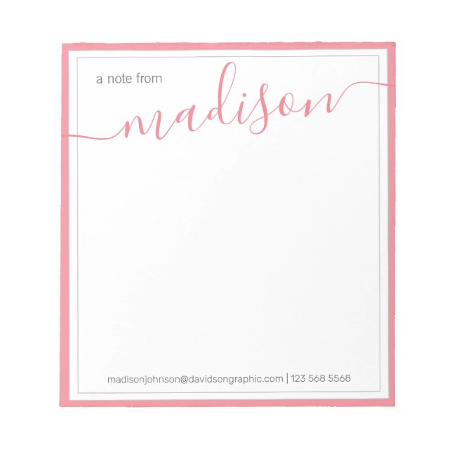 White Hot Pink Personalised Name From The Desk Of Notepad (Front)
