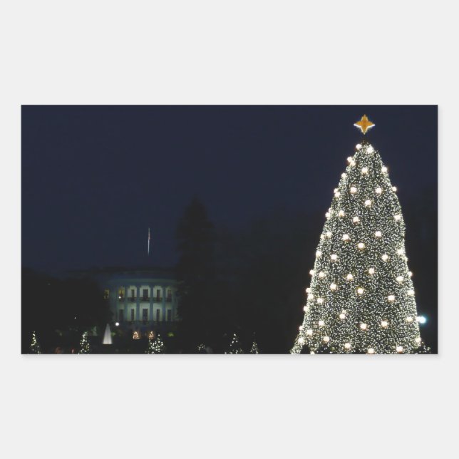 White House and National Tree Christmas Holiday DC Rectangular Sticker (Front)