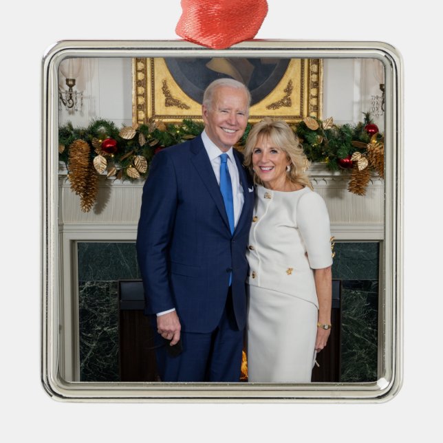 White House Christmas President Joe Biden Photo Metal Tree Decoration (Front)