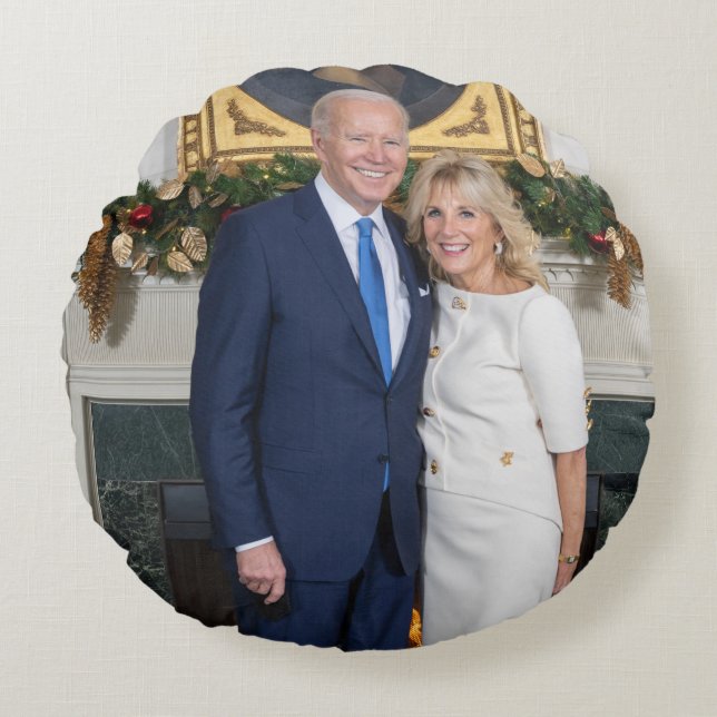 White House Christmas President Joe Biden Photo Round Cushion (Front)