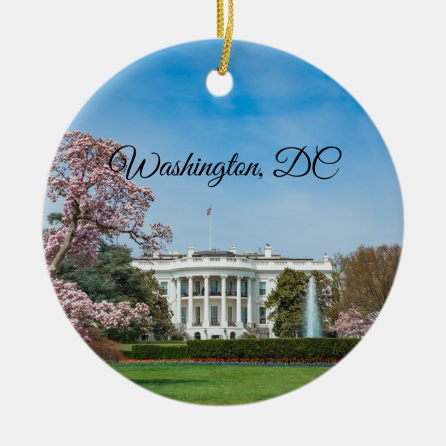White House in Spring Ceramic Tree Decoration (Front)