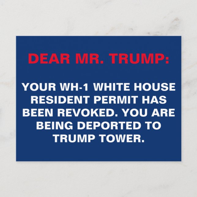 White House Residency Permit Revoked Resist Postcard (Front)