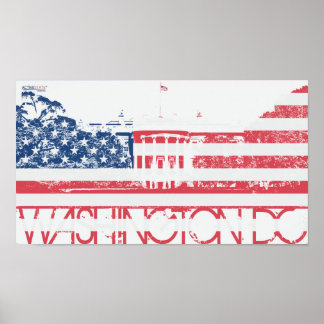 White House - Washington DC - United States Flag Poster