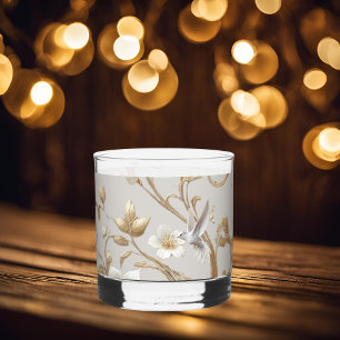 White Hummingbird Minimalist Floral Whiskey Glass