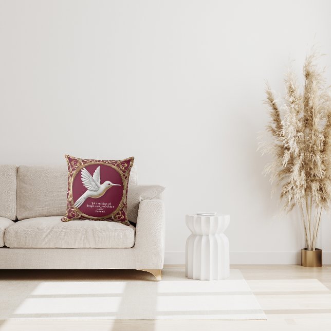 White Hummingbird on Red  Cushion (Creator Uploaded)
