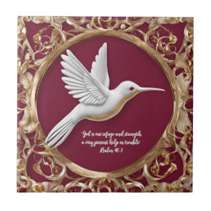 White Hummingbird on Red Tall Customisable Tile