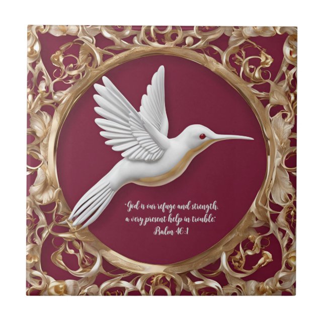 White Hummingbird on Red Tall Customisable Tile (Front)