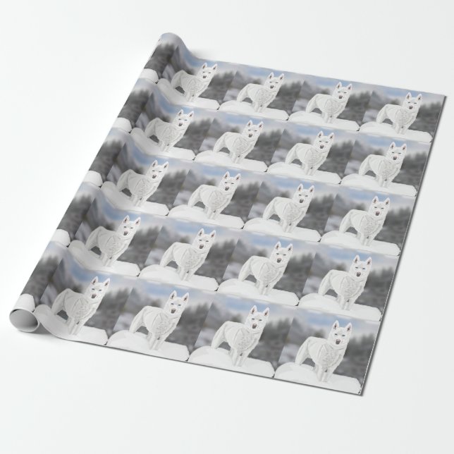 White Husky Against a Winter Background  Wrapping Paper (Unrolled)