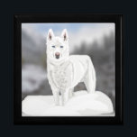 White Husky Gift Box<br><div class="desc">This gorgeous gift box is ideal for a Husky lover. It features my portrait of a white Husky with blue eye against a Winter backdrop. Perfect for all occasions including Christmas. Perfect to hold a piece of coordinating jewellry.</div>