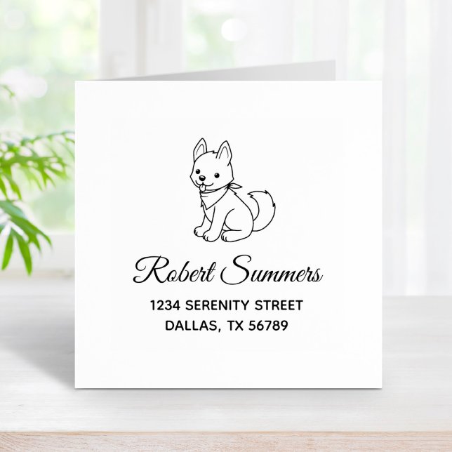 White Husky Puppy Dog Address Rubber Stamp (Creator Uploaded)