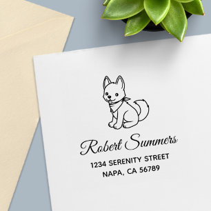 White Husky Puppy Dog Address Self-inking Stamp