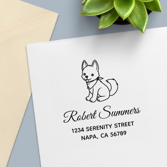 White Husky Puppy Dog Address Self-inking Stamp (Creator Uploaded)