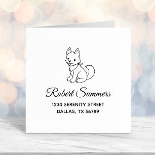 White Husky Puppy Dog Address Self-inking Stamp
