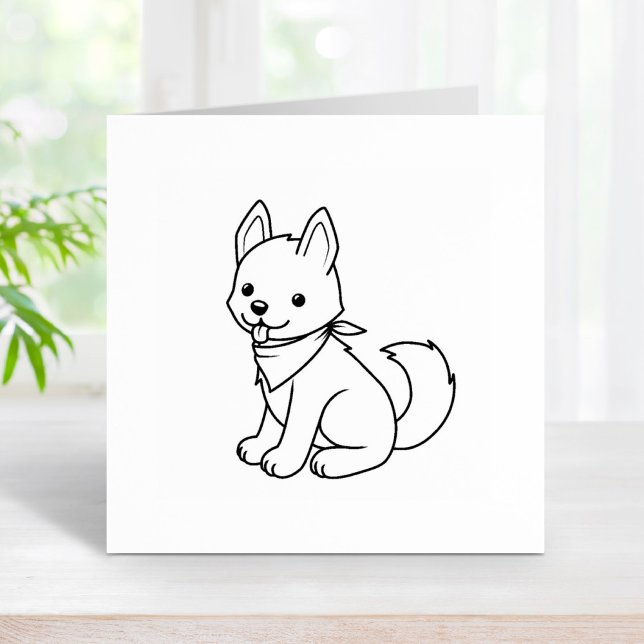 White Husky Puppy Dog Colour Me Rubber Stamp (Creator Uploaded)