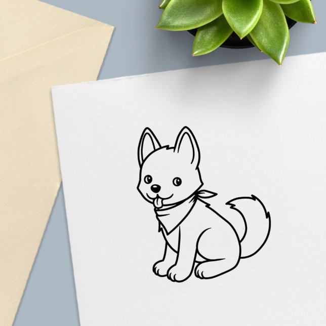 White Husky Puppy Dog Colour Me Self-inking Stamp (Creator Uploaded)