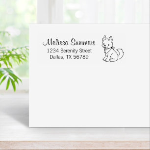 White Husky Puppy Dog Return Address Rubber Stamp