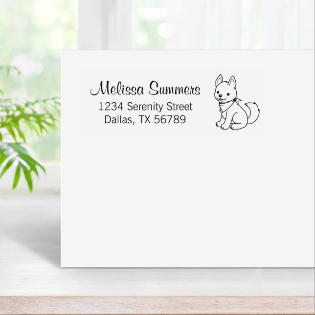 White Husky Puppy Dog Return Address Rubber Stamp (Creator Uploaded)